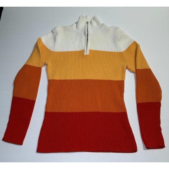 Liz Claiborne Women’s Quarter Zip Sweater Colorblock High Neck Cotton L Stretch - Picture 1 of 6